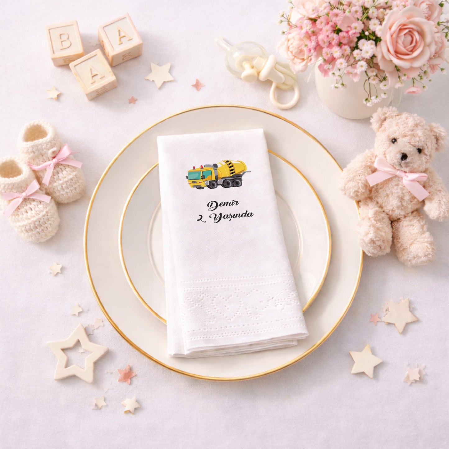 Beton Mikseri Temalı Erkek Çocuk Doğum Günü Peçetesi
