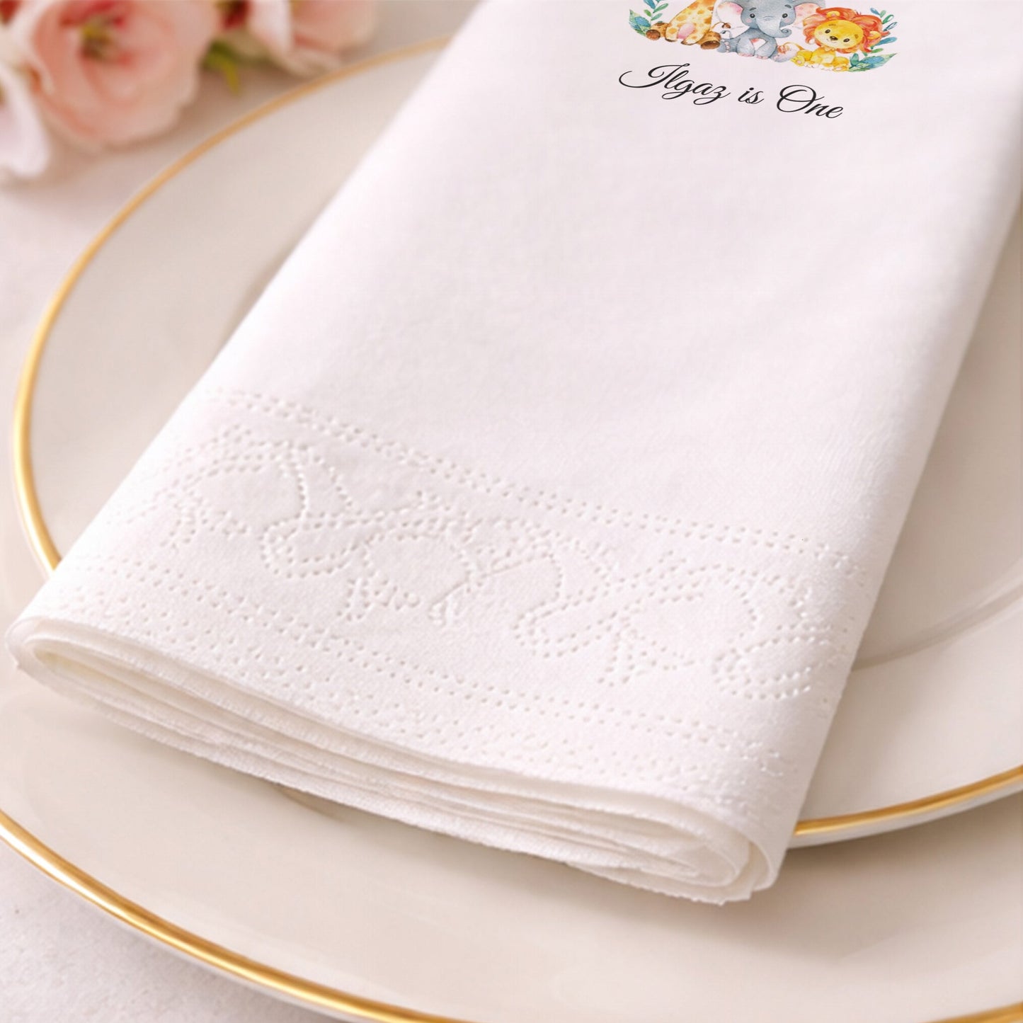 Safari Hayvanları Temalı Kişiye Özel Erkek Bebek 1 Yaş Peçetesi