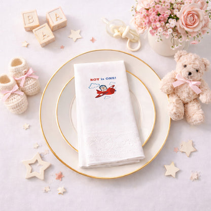 Uçaklı Ayıcık Temalı Erkek Bebek 1 Yaş Doğum Günü Peçetesi