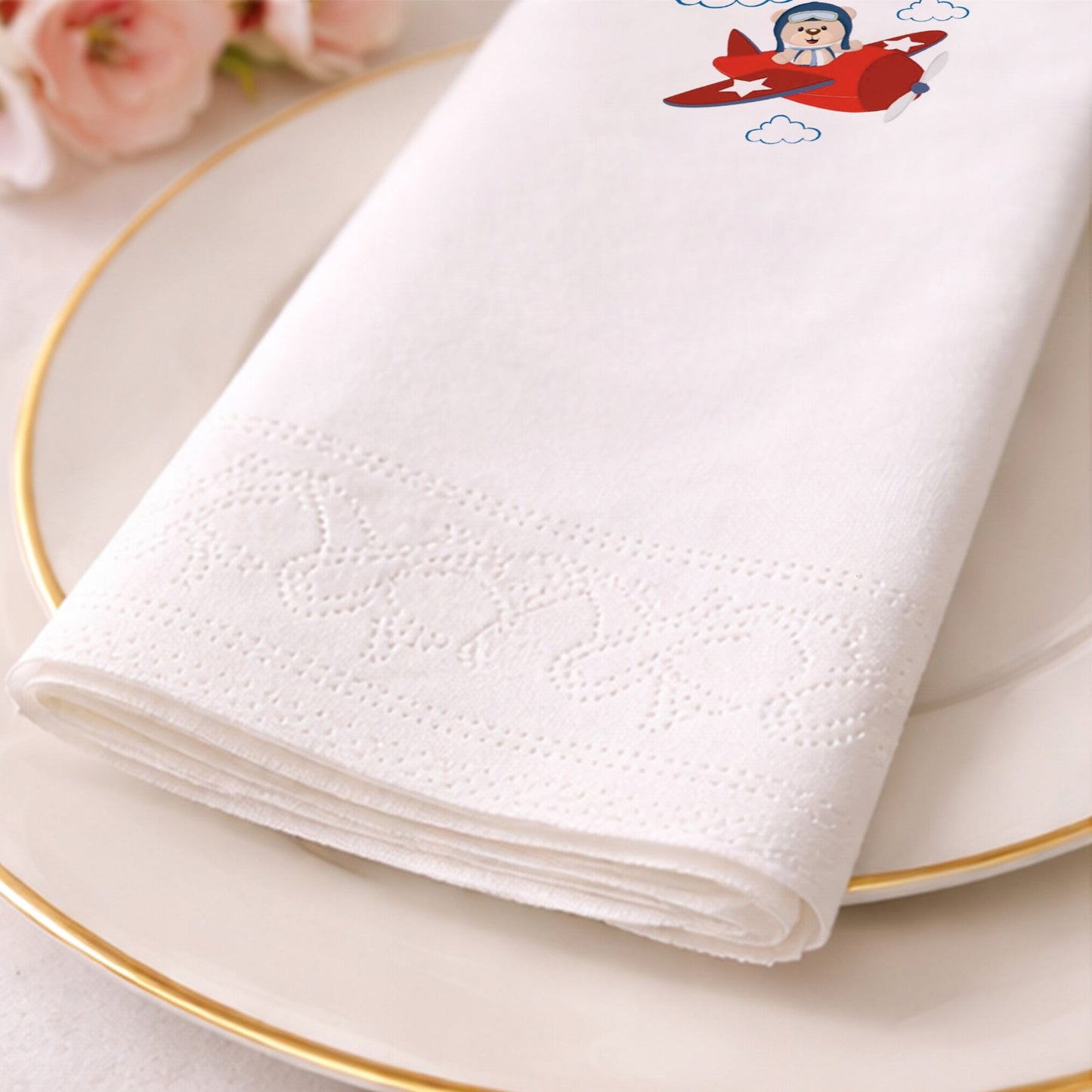 Uçaklı Ayıcık Temalı Erkek Bebek 1 Yaş Doğum Günü Peçetesi