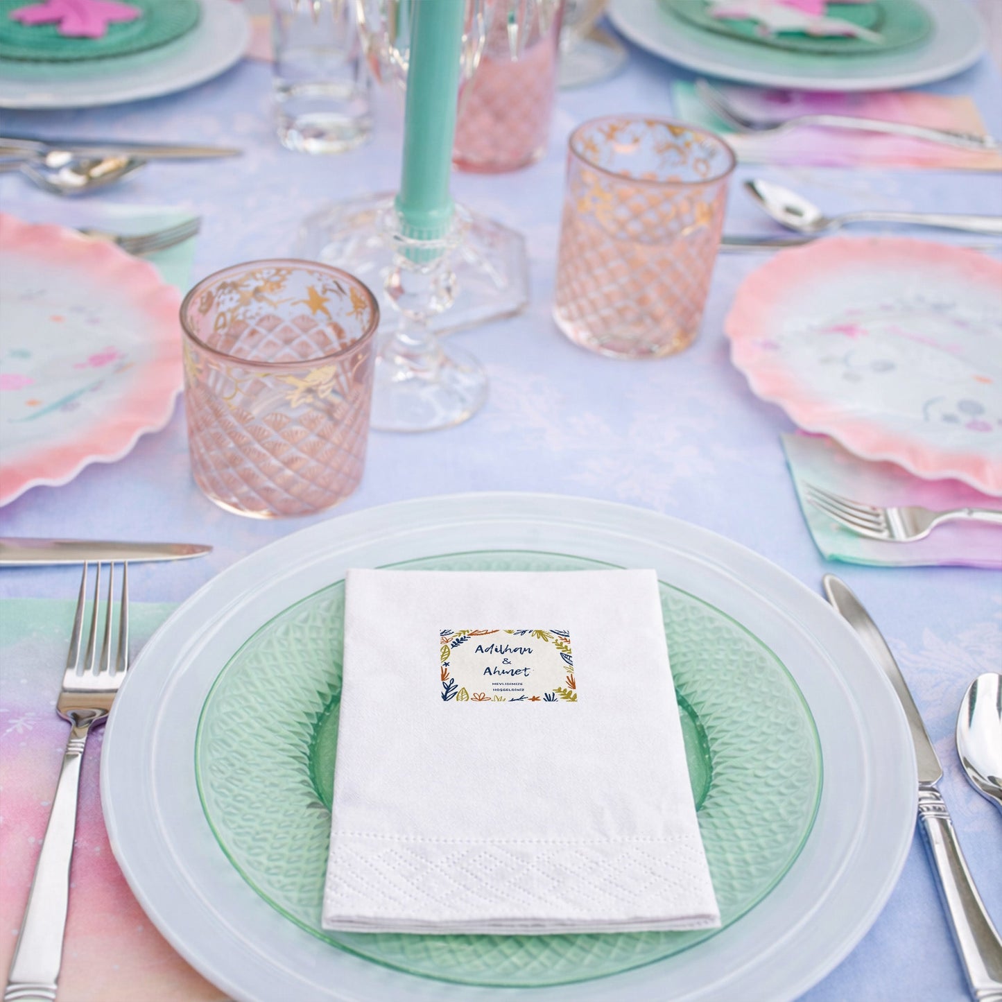 Modern Yaprak Desenli Kişiye Özel Bebek Mevlidi Peçetesi