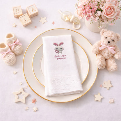 Kalpli Tavşan Temalı Kız Bebek 1 Yaş Doğum Günü Peçetesi
