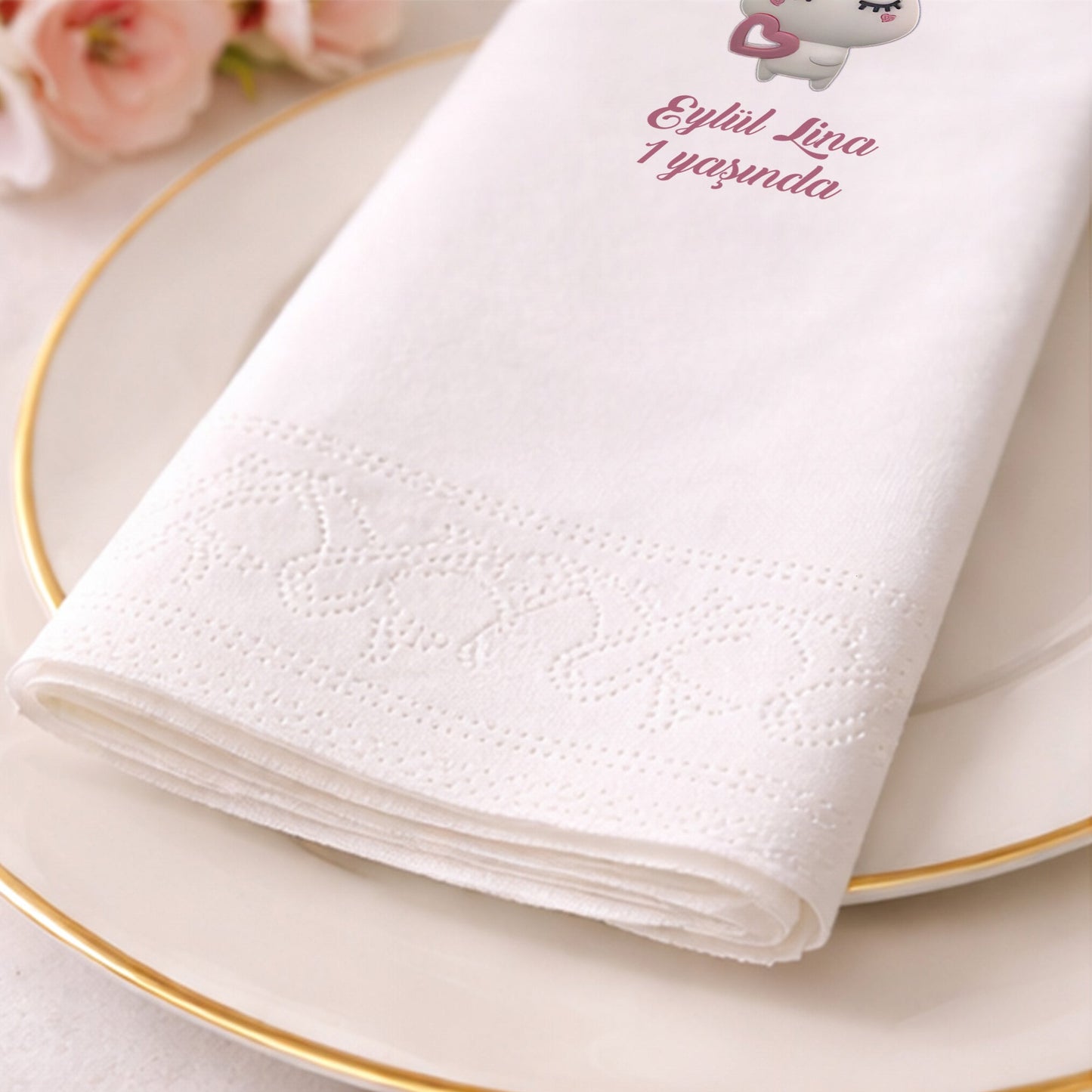 Kalpli Tavşan Temalı Kız Bebek 1 Yaş Doğum Günü Peçetesi