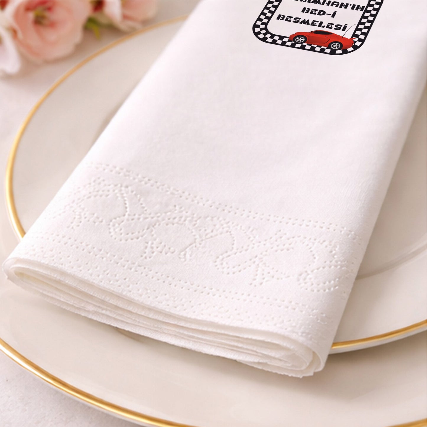 Yarış Arabalı Temalı Erkek Bebek Bed-i Besmele Peçetesi