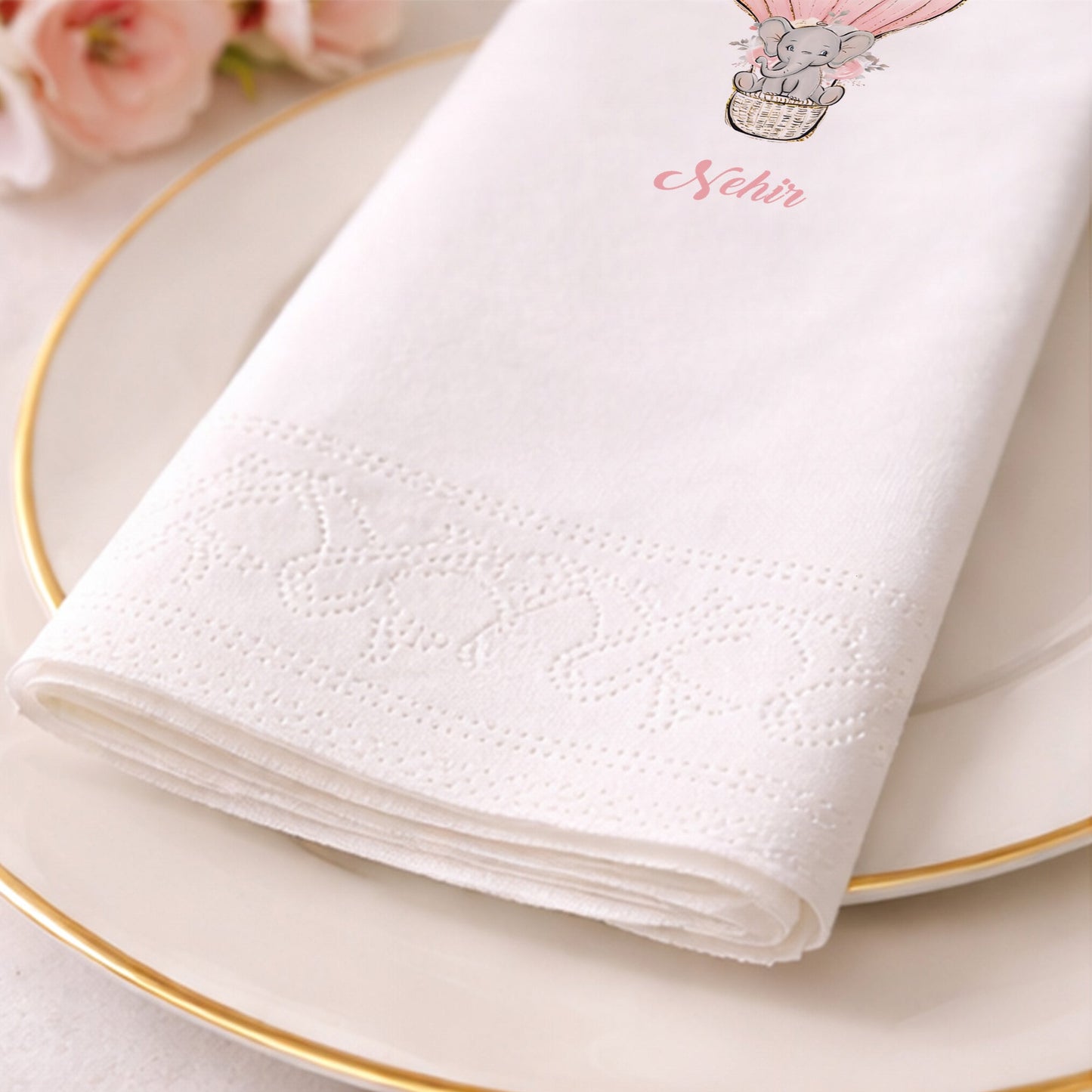 Balonlu Fil Temalı Kişiye Özel Bebek Doğum Günü Peçetesi