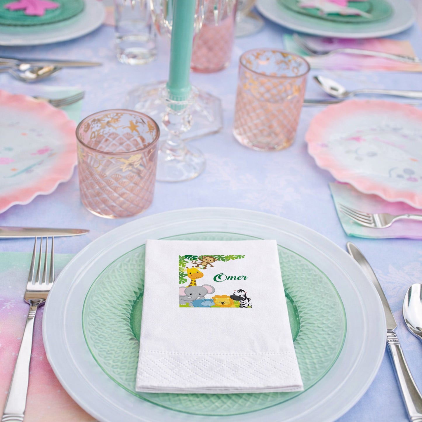 Çiçekli Tavşan Temalı Kişiye Özel Kız Bebek Peçetesi