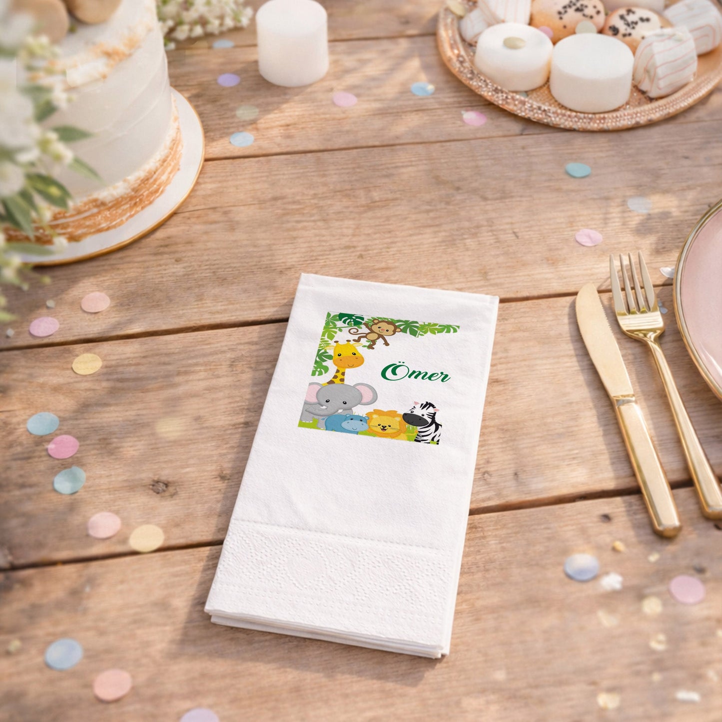 Çiçekli Tavşan Temalı Kişiye Özel Kız Bebek Peçetesi