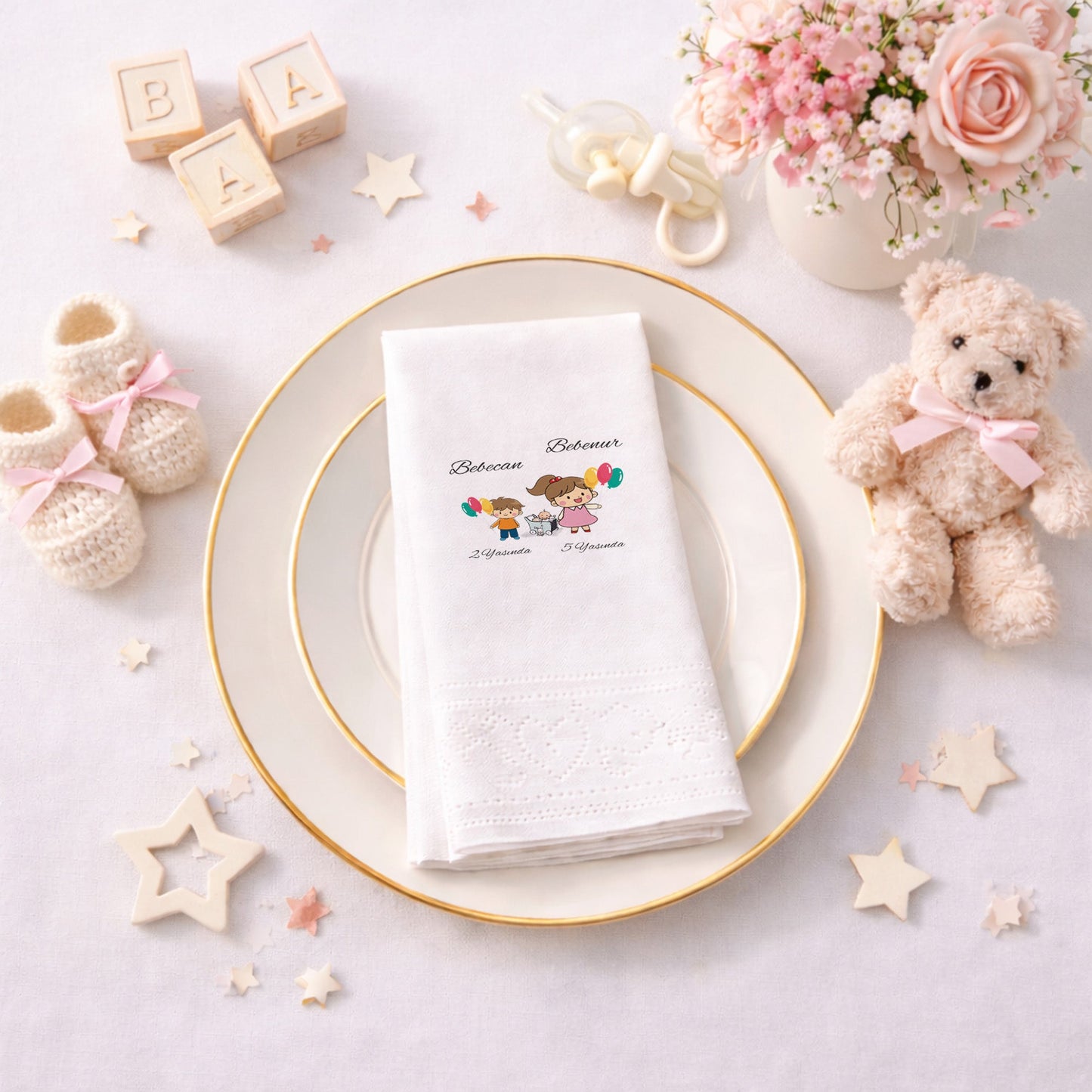 Safari Hayvanları Temalı Kişiye Özel Bebek Peçetesi