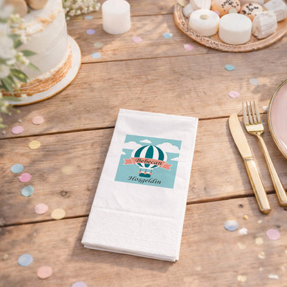 Pembe Balon Temalı Kişiye Özel Kız Bebek Hoş Geldin Peçetesi