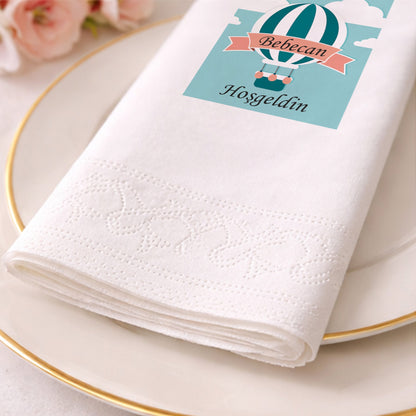 Pembe Balon Temalı Kişiye Özel Kız Bebek Hoş Geldin Peçetesi