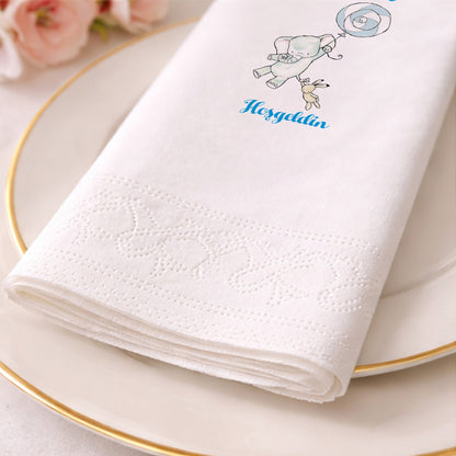 Balonlu Fil Temalı Kişiye Özel Kız Bebek Peçetesi