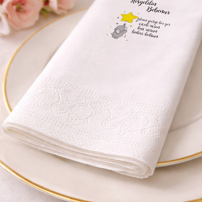 Sarı Yıldızlı Fil Temalı Kişiye Özel Bebek Hoş Geldin Peçetesi