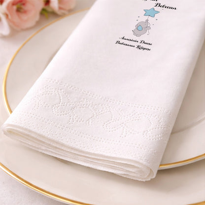 Mavi Yıldız Balonlu Fil Temalı Kişiye Özel Bebek Peçetesi