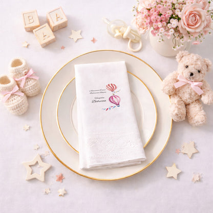 Balonlu Ayıcık Temalı Kişiye Özel Erkek Bebek Hoş Geldin Peçetesi