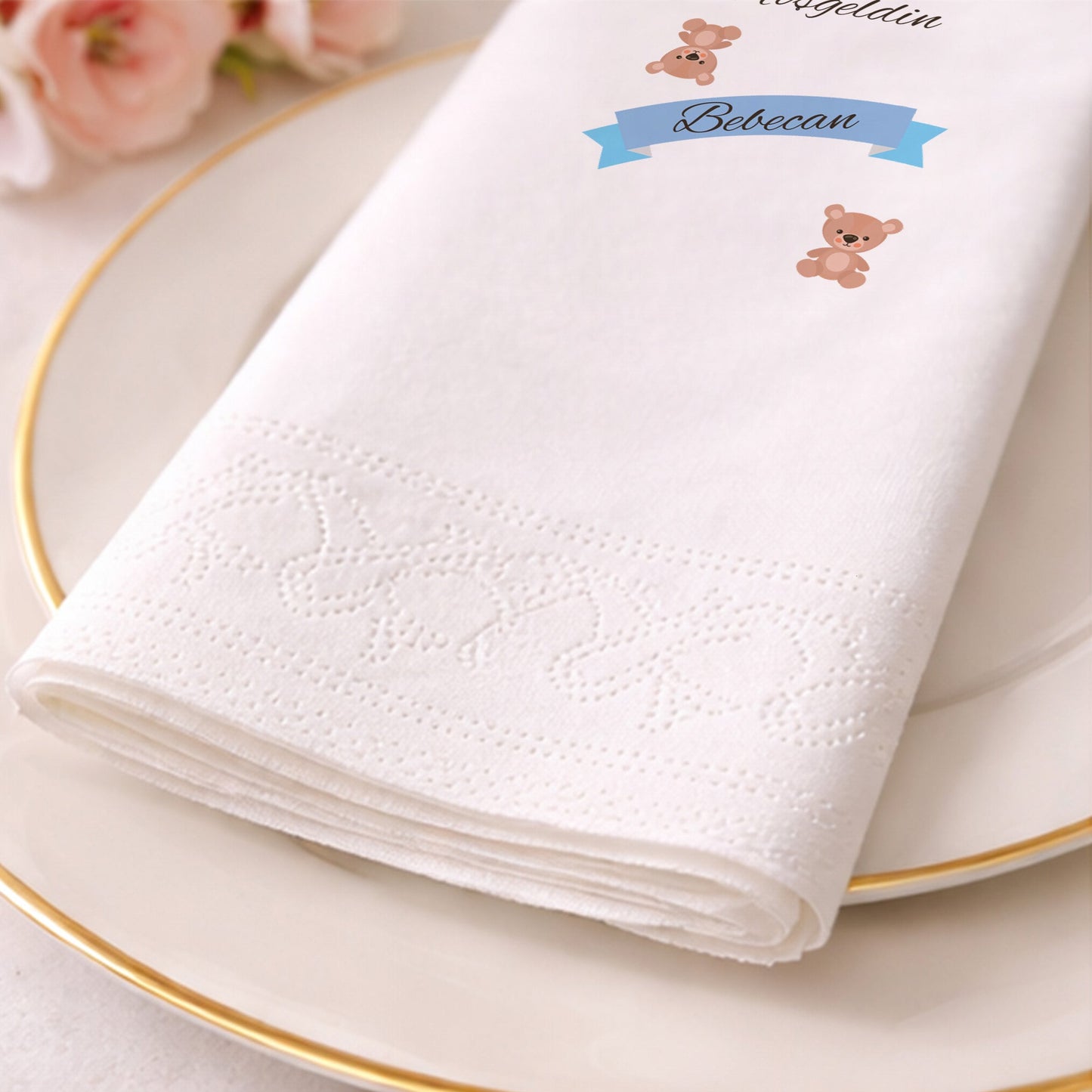 Renkli Balon Temalı Kişiye Özel Kız Bebek Hoş Geldin Peçetesi