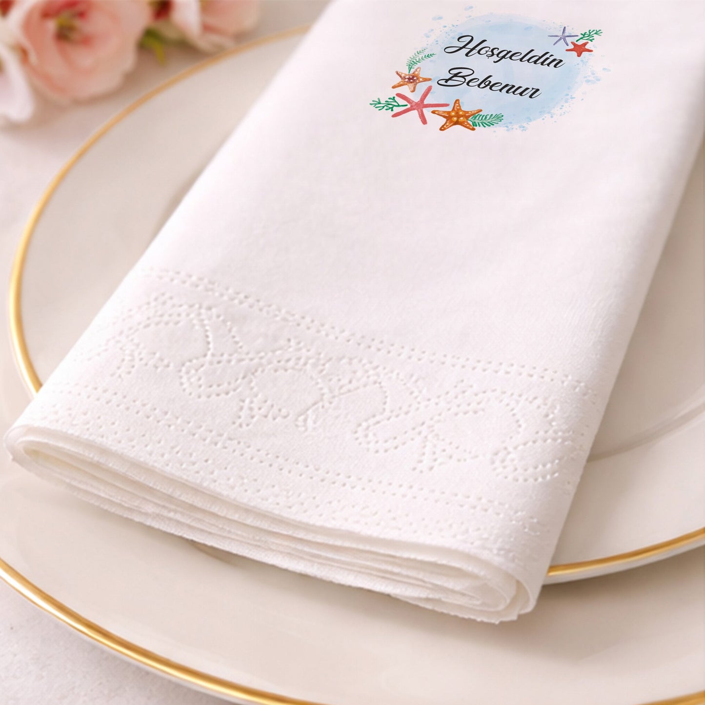 Deniz Yıldızı Desenli Mavi Bebenur Baby Shower Peçetesi