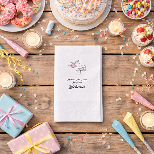 Leylek ve Bebek Figürlü Hediye Gibi Geldin Peçetesi