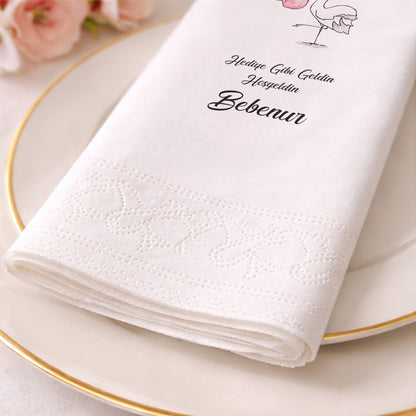 Leylek ve Bebek Figürlü Hediye Gibi Geldin Peçetesi