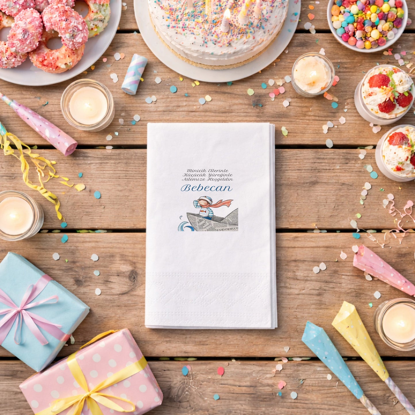 Gazete Kağıdı Kayıklı Denizci Bebecan Bebek Peçetesi