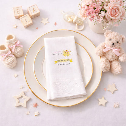 Bebenur 5 Yaş Gülen Güneş Desenli Eğlenceli Doğum Günü Peçetesi