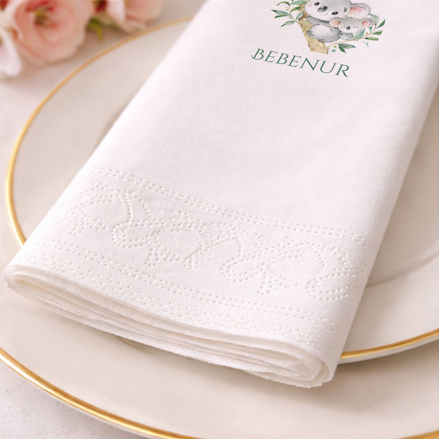 Anne ve Yavru Koala Desenli Bebenur Doğum Günü Peçetesi