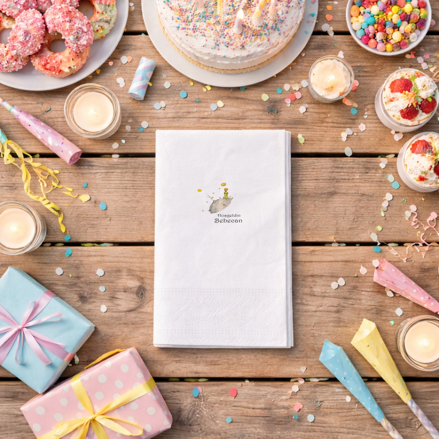 Küçük Prens Temalı Hoşgeldin Bebecan Doğum Günü Peçetesi