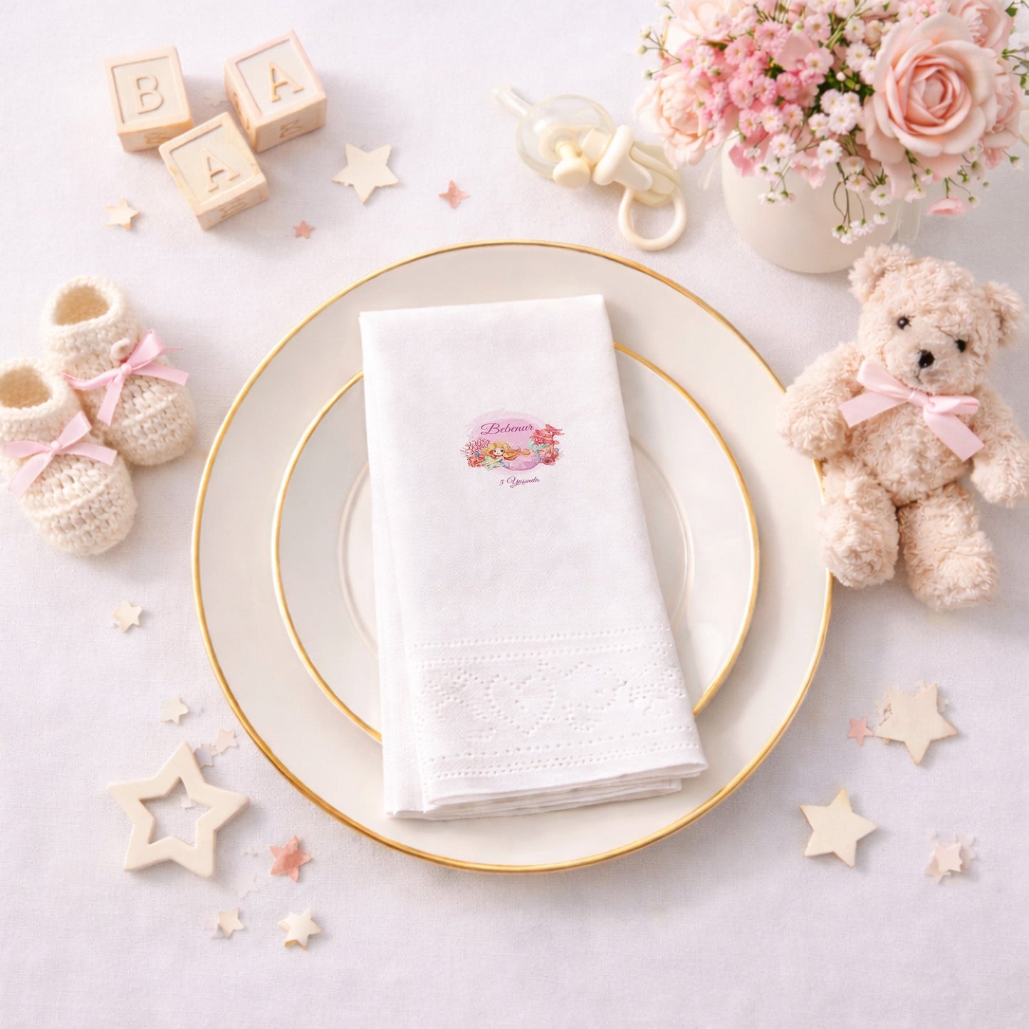 Deniz Kızı Temalı Bebenur 5 Yaş Doğum Günü Peçetesi