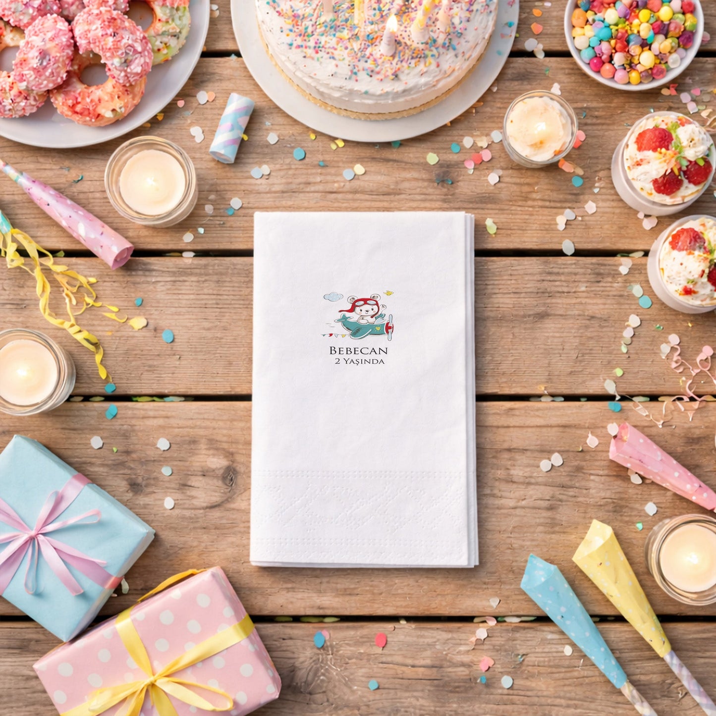 Pilot Ayıcık Temalı Bebecan 2 Yaş Doğum Günü Peçetesi