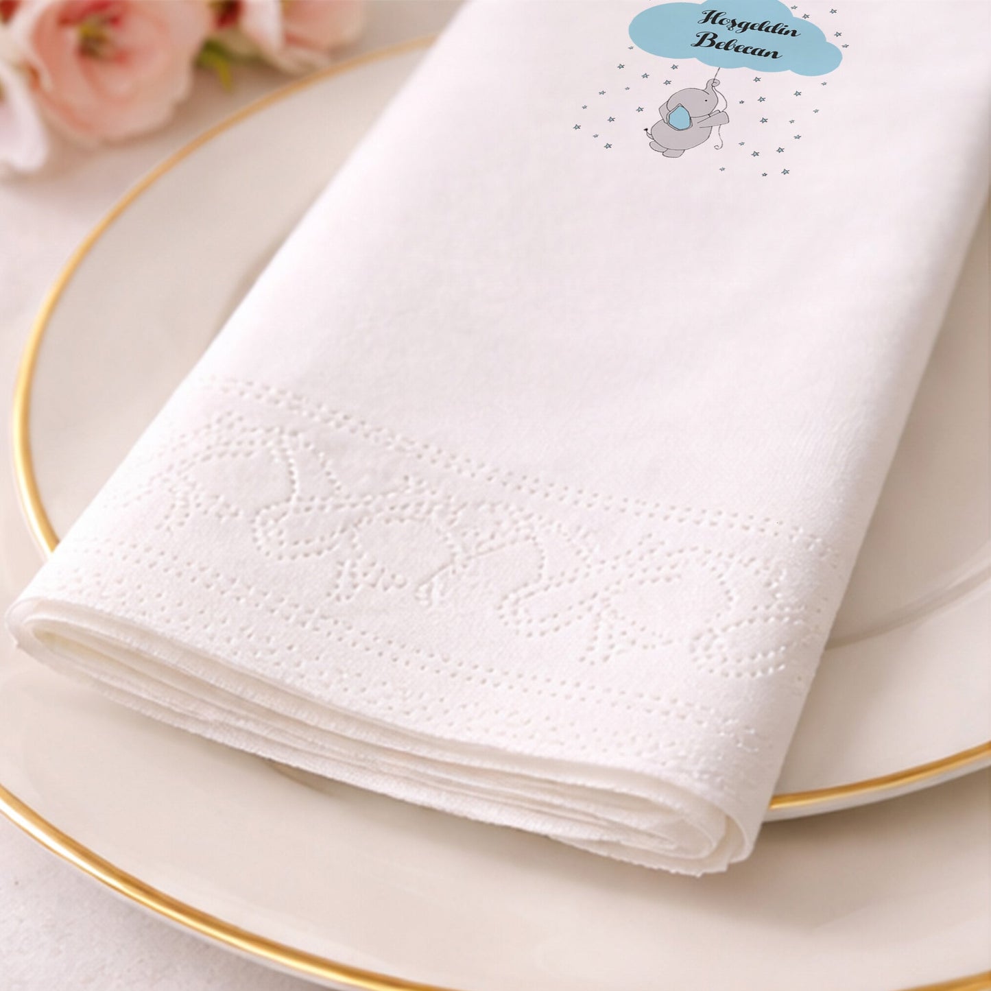 Sevimli Fil ve Yıldız Temalı Hoşgeldin Bebecan Peçetesi