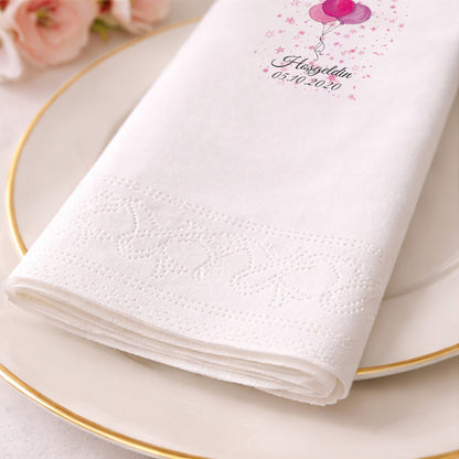 Pembe Balonlu ve Yıldızlı Hoşgeldin Bebenur Peçetesi