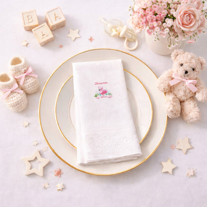 Zarif Flamingo Desenli Hoşgeldin Bebenur Baby Shower Peçetesi