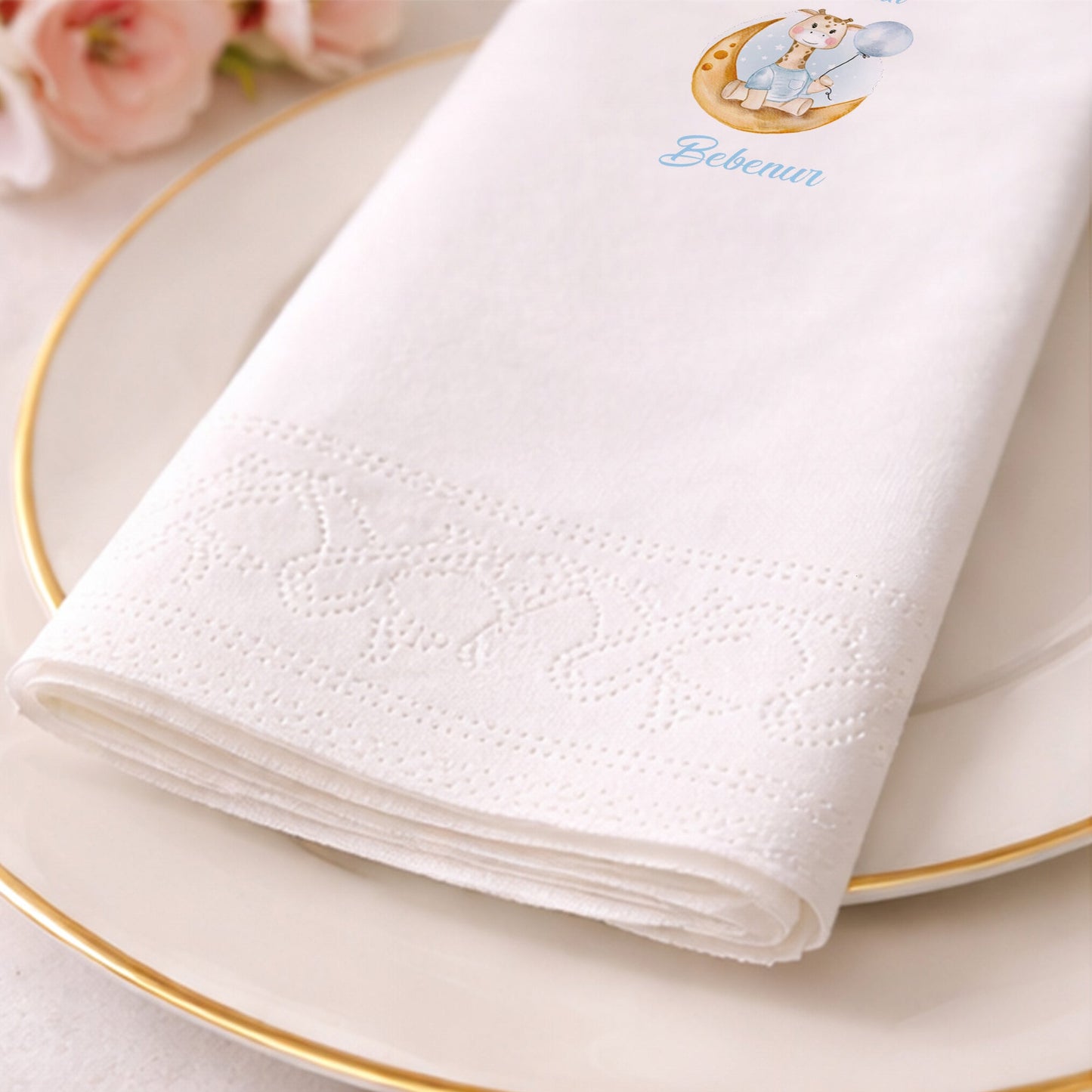 Mavi Zürafa Temalı Hoşgeldin Bebek Kişiye Özel Tasarım Peçete