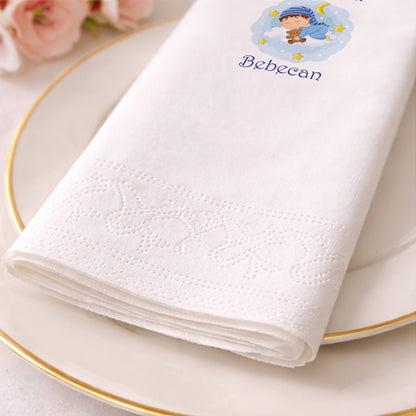 Bulut Üstünde Uyuyan Bebek Temalı Hoşgeldin Peçetesi