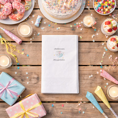 Ay Üzerinde Uyuyan Fil Bebecan Hoşgeldin Bebek Peçetesi