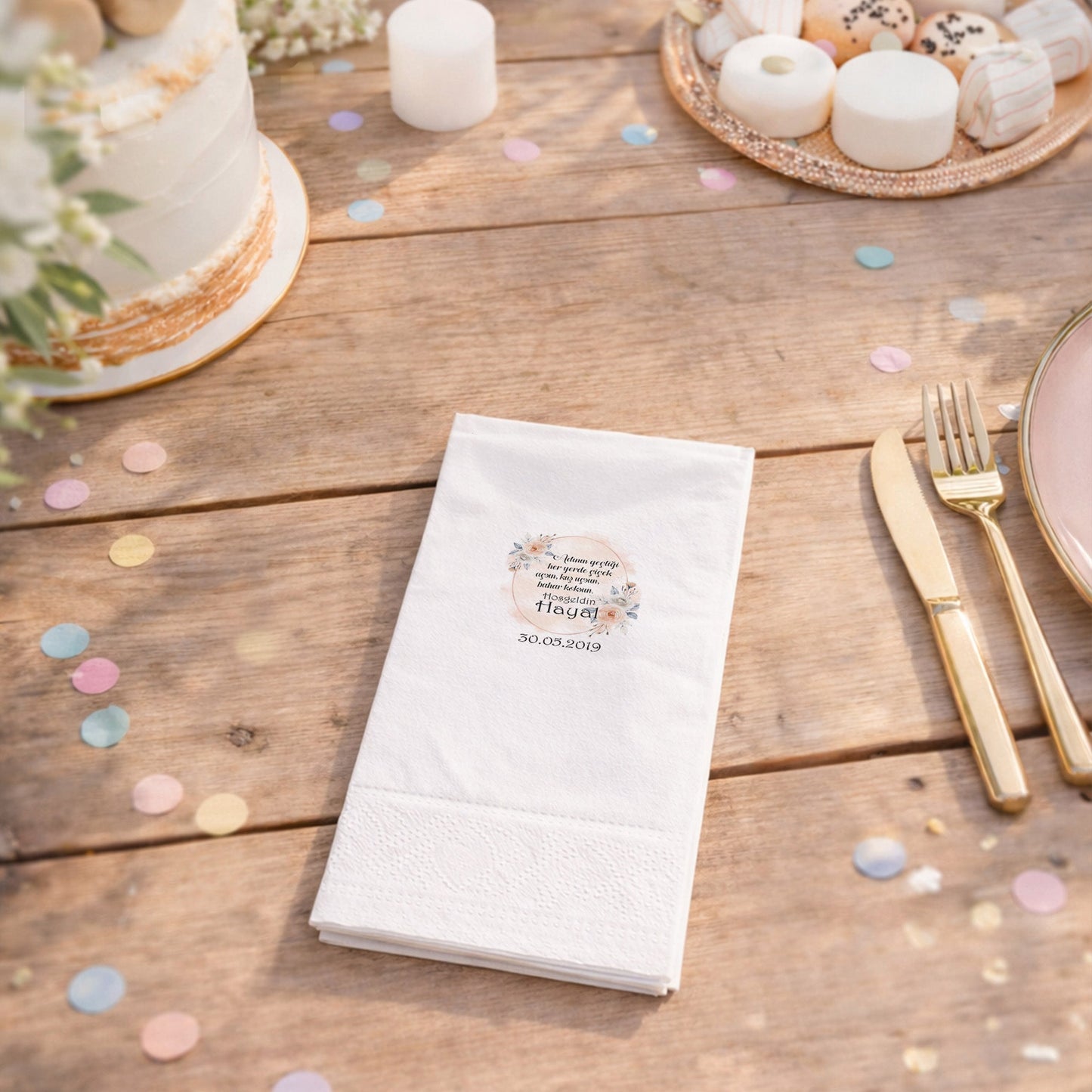 Hayal İsimli Pastel Güllü ve Şiirli Romantik Bebek Peçetesi