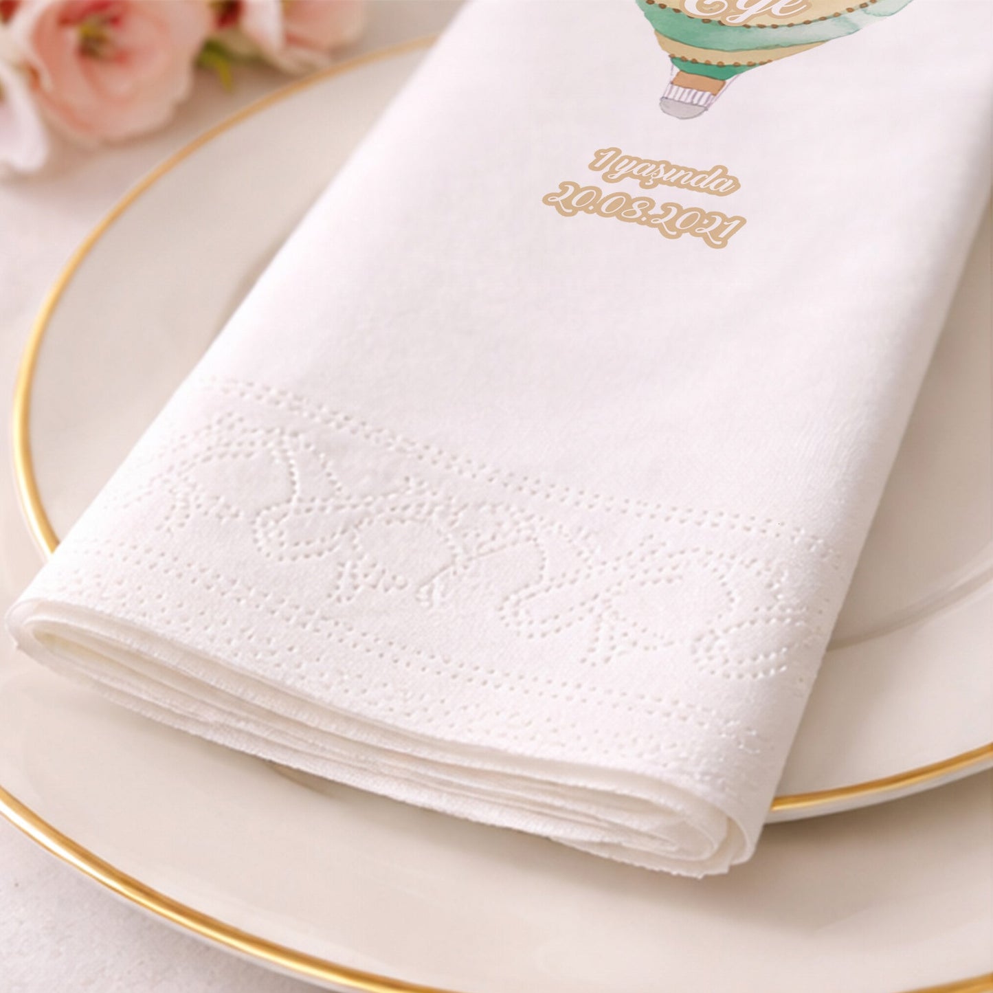 Kaan Ege Pastel Yeşil Bohem Sıcak Hava Balonu Temalı Peçete