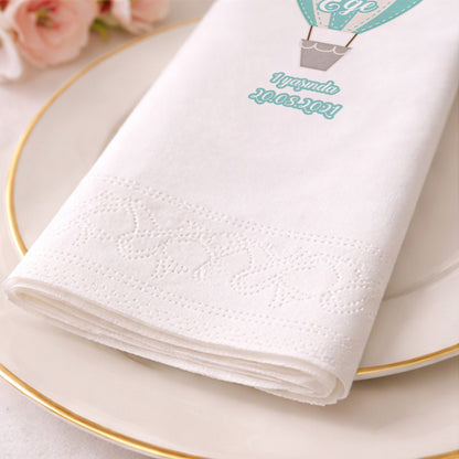 Mint Yeşili Yıldız Detaylı Sıcak Hava Balonu Tasarımlı Özel Gün Peçetesi