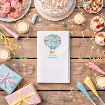 Kaan Ege Mavi Suluboya Balon ve Flama Desenli Özel Gün Peçetesi