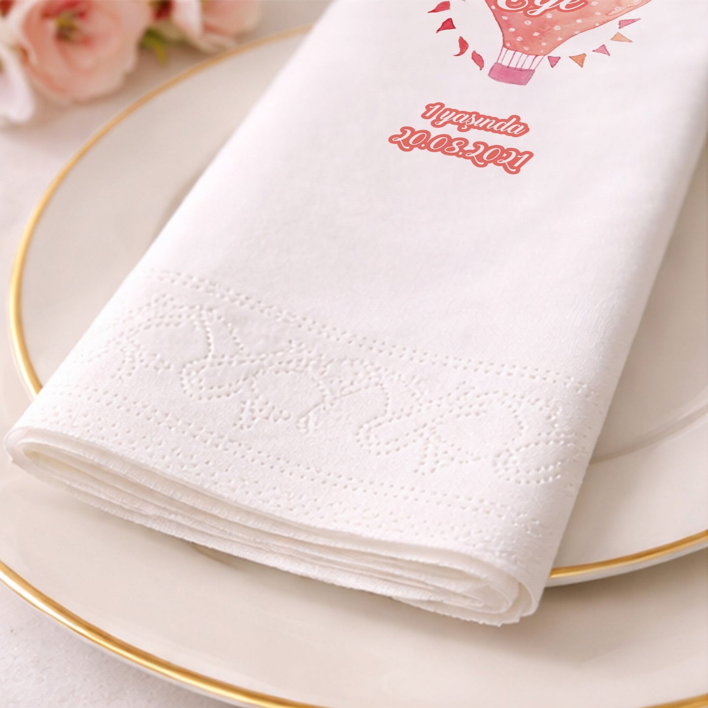 Kaan Ege Puantiyeli Turuncu Sıcak Hava Balonu Temalı Parti Peçetesi