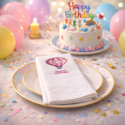 Kaan Ege Pembe Çizgili Sıcak Hava Balonu Temalı Doğum Günü Peçetesi