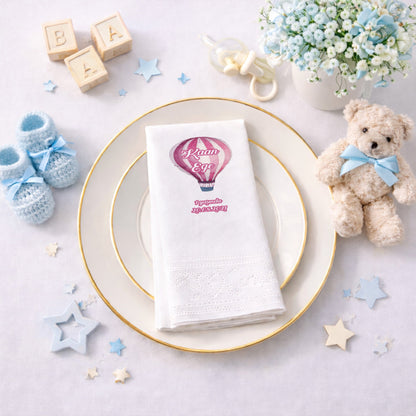 Kaan Ege Pembe Çizgili Sıcak Hava Balonu Temalı Doğum Günü Peçetesi