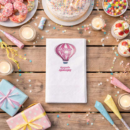 Kaan Ege Pembe Çizgili Sıcak Hava Balonu Temalı Doğum Günü Peçetesi