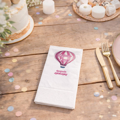 Kaan Ege Pembe Çizgili Sıcak Hava Balonu Temalı Doğum Günü Peçetesi