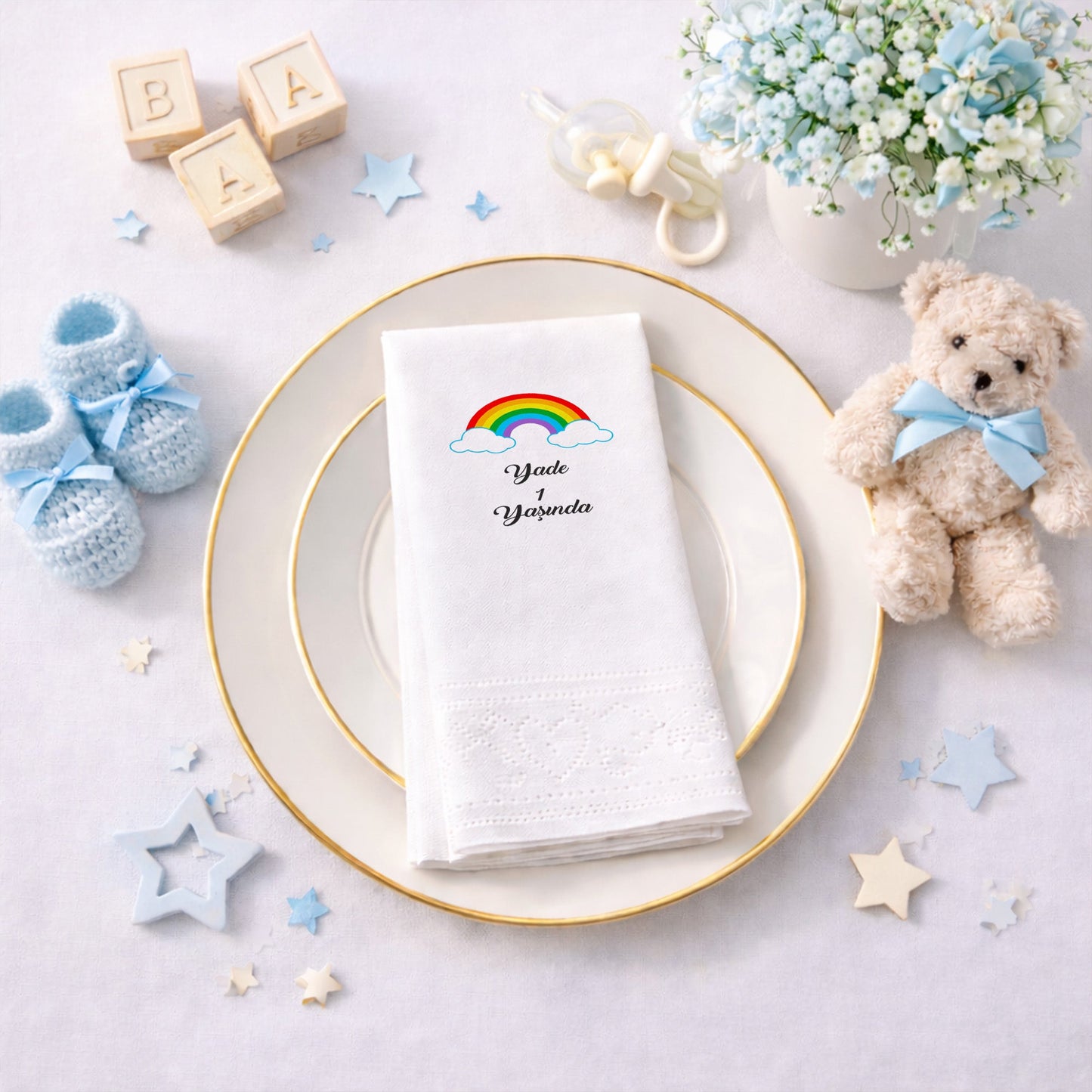 Neon Bulut Çerçeveli Gökkuşağı Yade 1 Yaş Peçetesi
