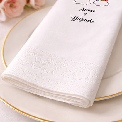 Pastel Bulutlu Soft Gökkuşağı Sevim 1 Yaş Peçetesi