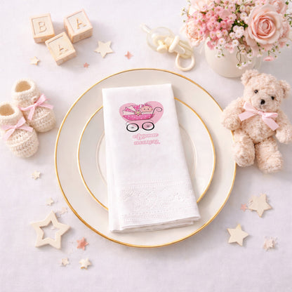 Ayşenaz İsme Özel Pembe Bebek Arabalı Doğum Günü Peçetesi