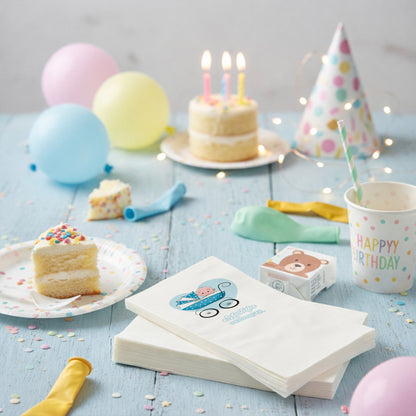 Mustafa İsme Özel Mavi Bebek Arabalı Baby Shower Peçetesi