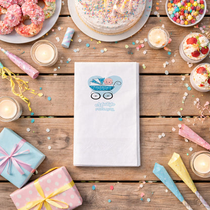 Mustafa İsme Özel Mavi Bebek Arabalı Baby Shower Peçetesi