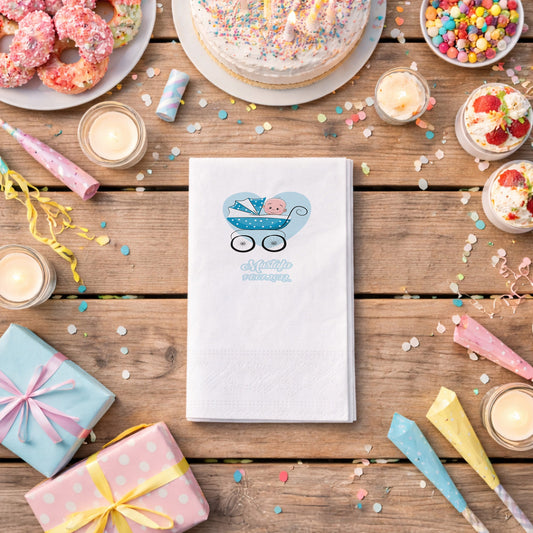 Mustafa İsme Özel Mavi Bebek Arabalı Baby Shower Peçetesi