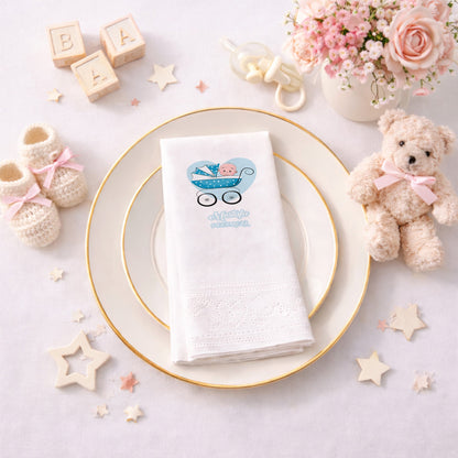 Mustafa İsme Özel Mavi Bebek Arabalı Baby Shower Peçetesi